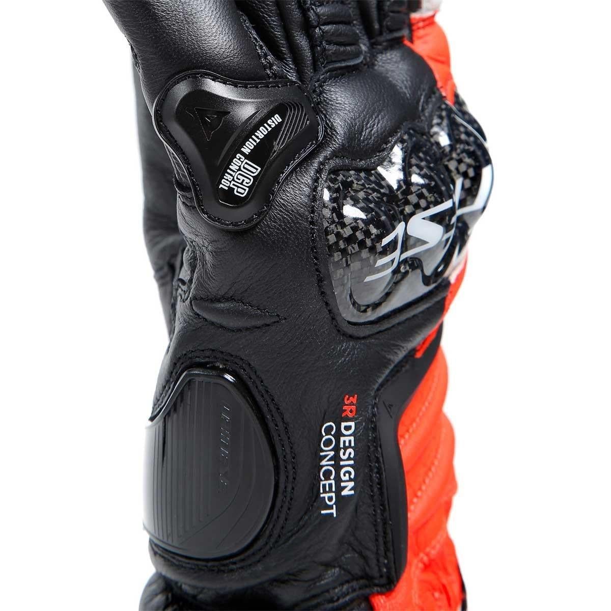 Dainese Carbon 4 Long Black Fluo Red White Deri Eldiven
