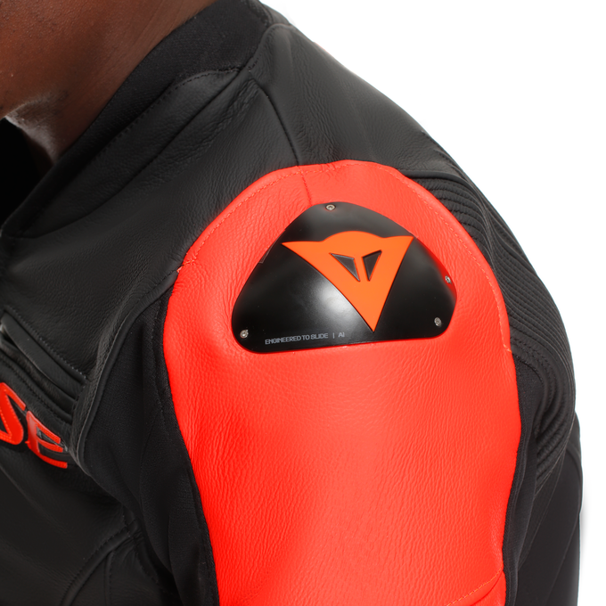 DAINESE CEKET RACING 5 LEATHER BLK BLK RED FLUO