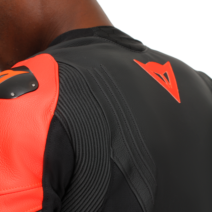 DAINESE CEKET RACING 5 LEATHER BLK BLK RED FLUO