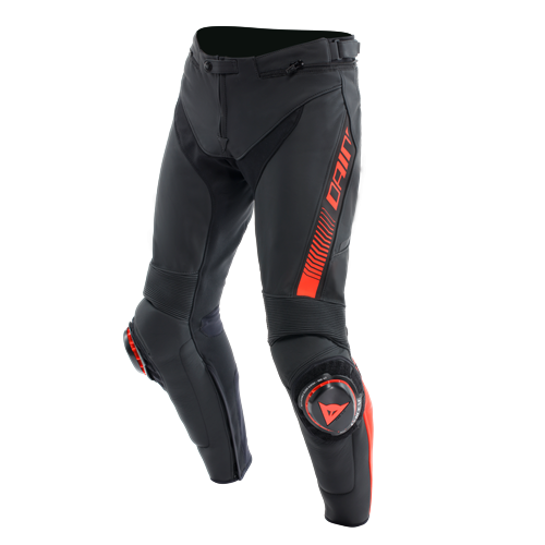 DAINESE/ SUPER SPEED LEATHER PANTS BLACK RED FLUO