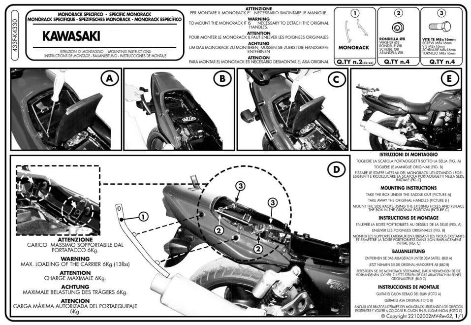 GIVI 433F KAWASAKI ZRX 1200 R-S (01-02)  ZRX 1100 S (97-01) ARKA ÇANTA TAŞIYICI