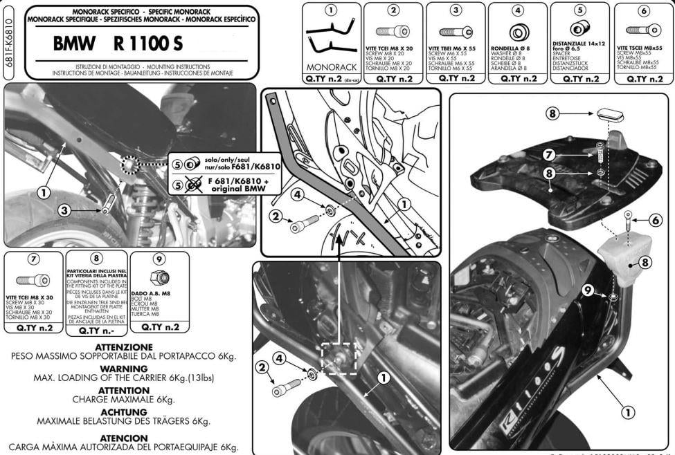 GIVI 681F BMW R 1100 S (98-06) ARKA ÇANTA TAŞIYICI