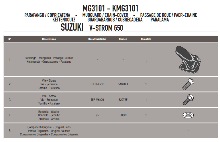 GIVI MG3101 SUZUKI DL 650 V-STROM (11-16) ZİNCİR MUHAFAZA VE ÇAMURLUK