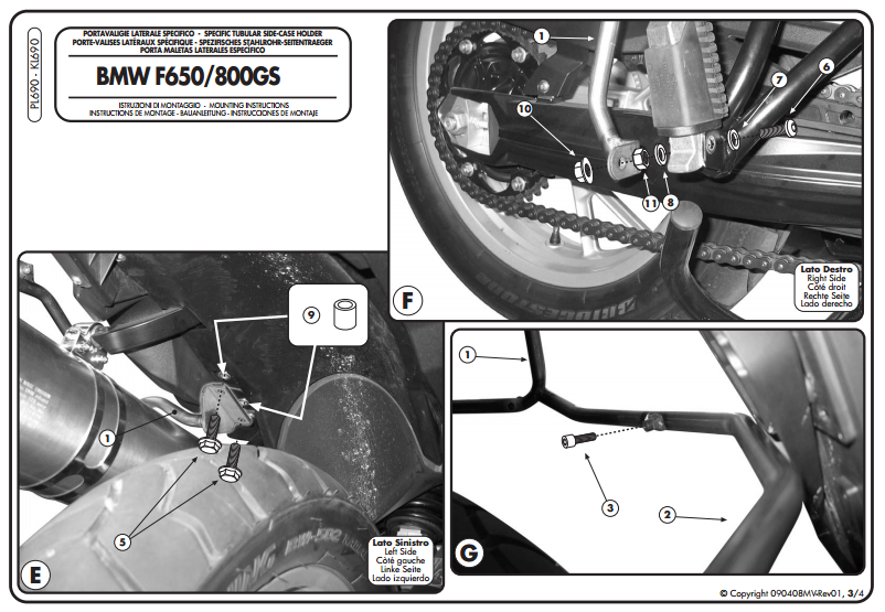GIVI PL690 BMW F 650GS - F 800GS (08-11) YAN ÇANTA TAŞIYICI