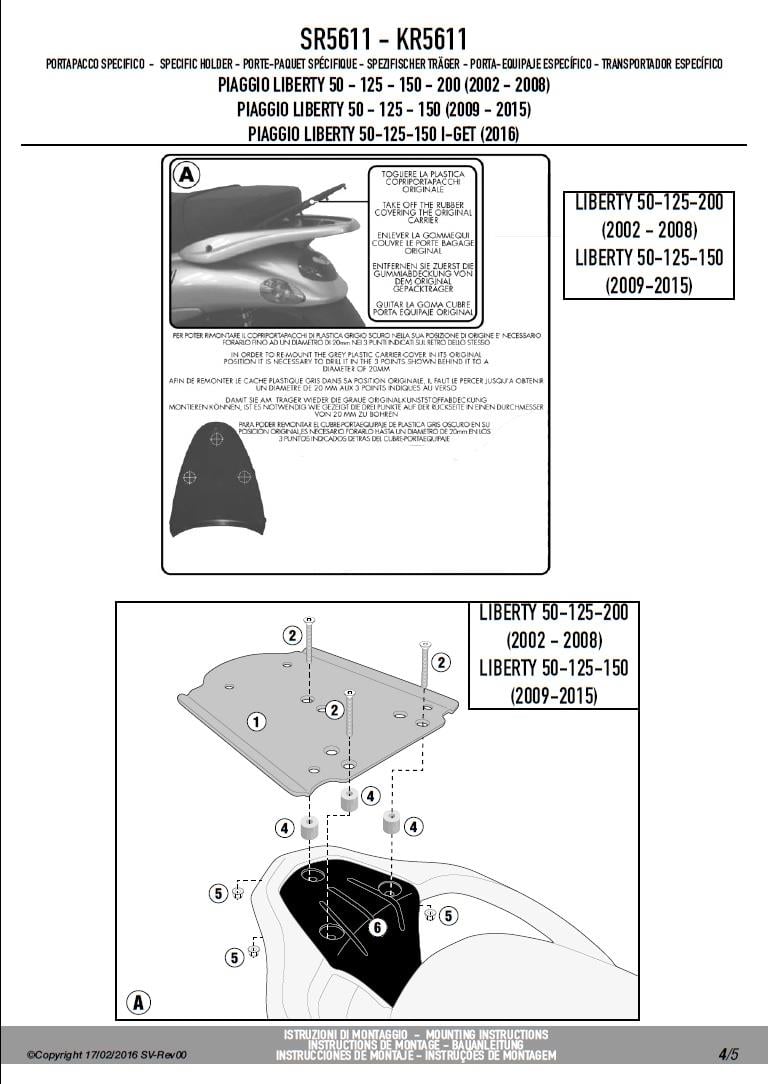 GIVI SR5611 PIAGGIO LIBERTY 50-125-150-200 I-GET (02-23) ARKA ÇANTA TAŞIYICI