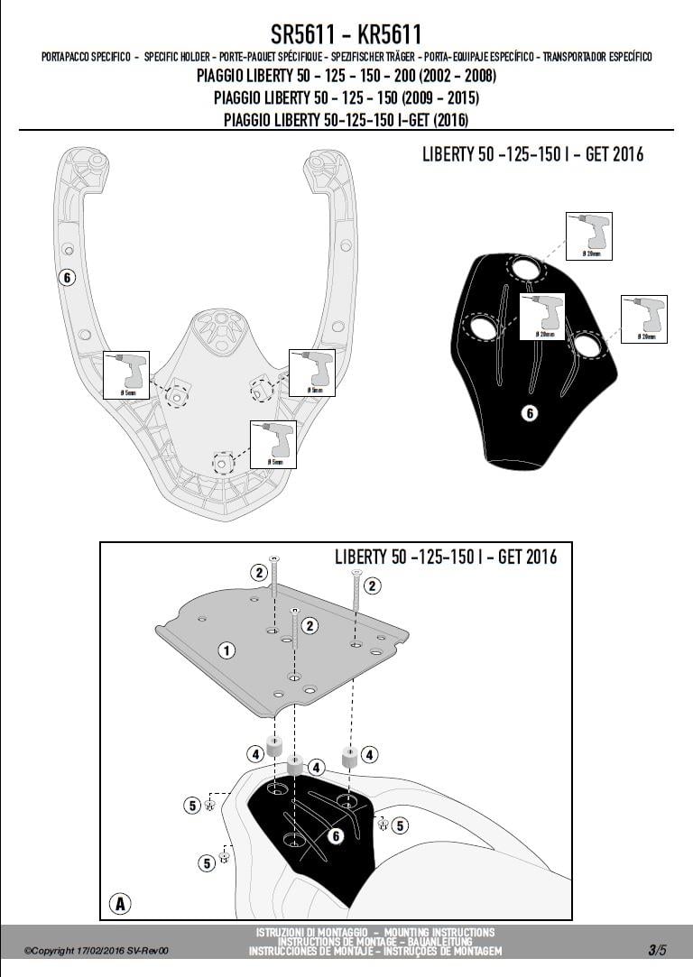 GIVI SR5611 PIAGGIO LIBERTY 50-125-150-200 I-GET (02-23) ARKA ÇANTA TAŞIYICI