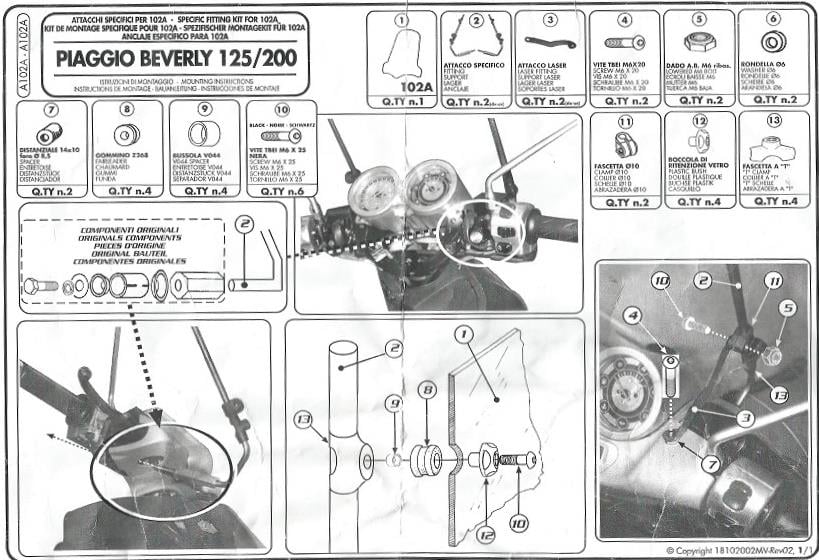 KAPPA A102A PIAGGIO BEVERLY 125-200 (01-04) RÜZGAR SİPERLİK BAĞLANTISI