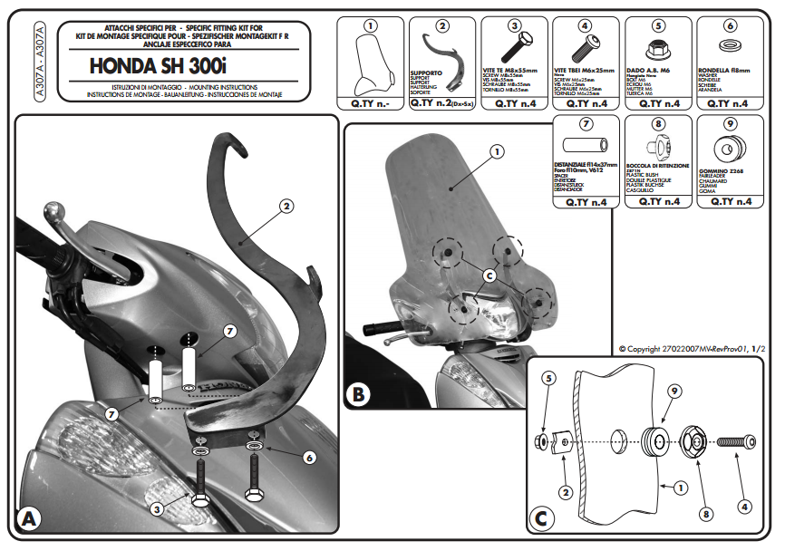 KAPPA A307AK HONDA SH 300I (07-10) RÜZGAR SİPERLİK BAĞLANTISI