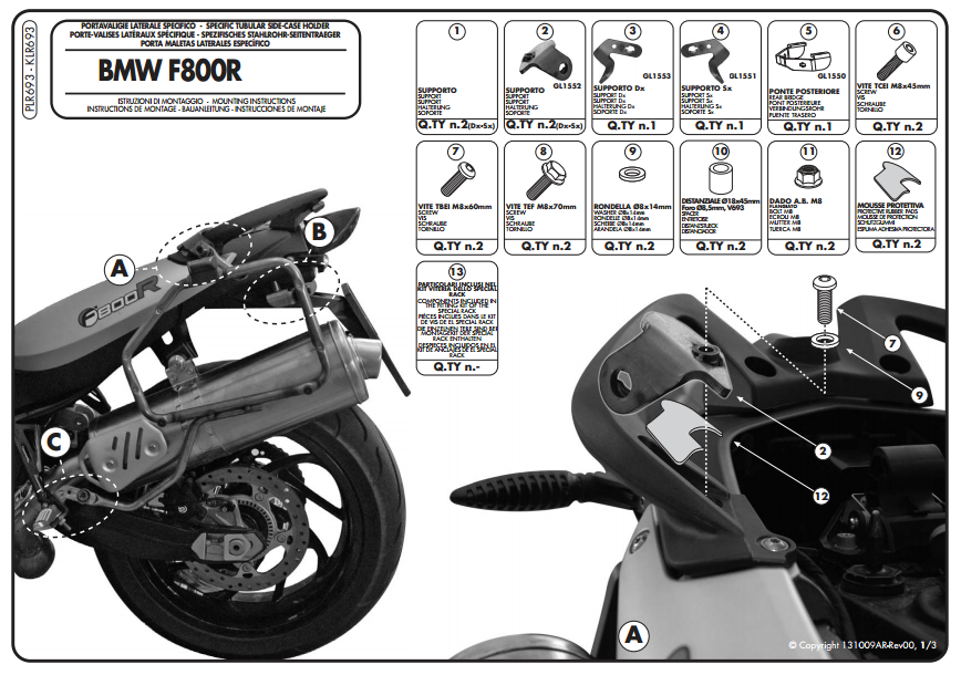 KAPPA KLR693 BMW F 800 R (09-16) YAN ÇANTA TAŞIYICI