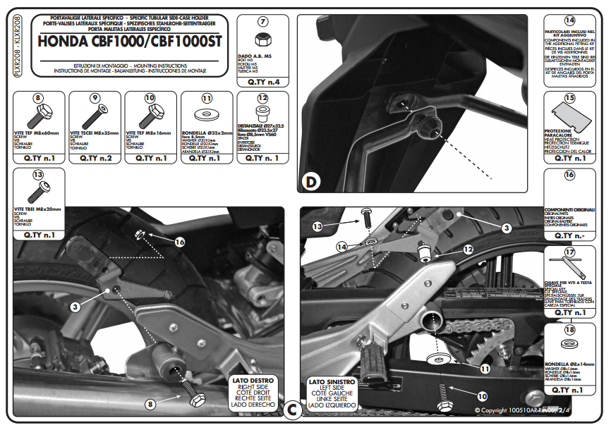 KAPPA KLXR208 HONDA CBF 1000 - ST (10-14) YAN ÇANTA TAŞIYICI