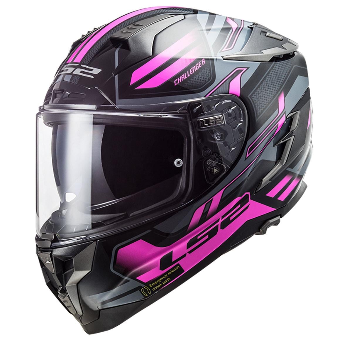 LS2 CHALLENGER SPIN SİYAH-TITANIUM-PEMBE KASK
