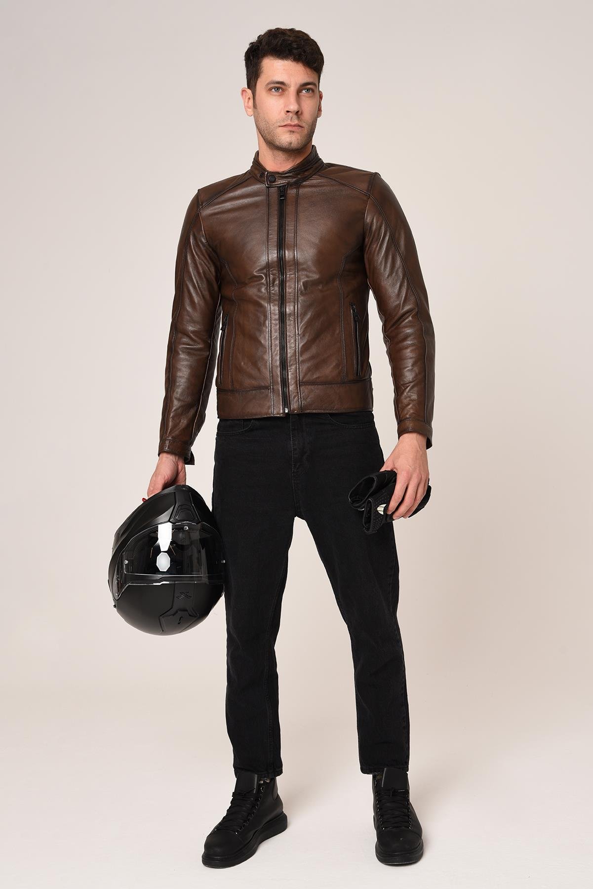 VEXO MOTO DERİ MONT ANTİK KAHVE