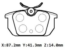 ALFA ROMEO 146- 95/00; ARKA FREN BALATASI 1.4/1.6/1,7/1,9cc (KABLOSUZ)(DİSK)(87.2X44.5X14) (BRAMAX)