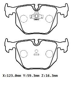 BMW 3 SERI- E46- SD/COUPE- 98/01; ARKA FREN BALATASI (KABLOSUZ) (DİSK) (123X59,3X16,3) (BRAMAX)