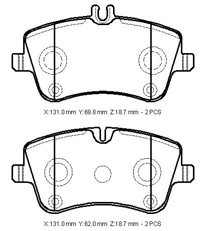 MERCEDES C CLASS- W203- 00/07; ÖN FREN BALATASI (KABLOSUZ)(DİSK)(131X69,8X18,7/131X62X18,7)(BRAM