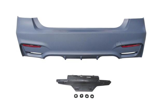 (YENİ ÜRÜN!!!)BMW 3 SERI- F30- 12/18; ARKA TAMPON ASTARLI(SENSÖR YUVALI/REFLEKTÖRLÜ/KARLIKLI/ÇİFT EGZOS DELİKLİ)