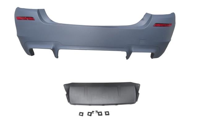 (YENİ ÜRÜN!!!)BMW 5 SERI- F10- 10/16; ARKA TAMPON KOMPLE ASTARLI (ÇİFT EGZ.DELİKLİ/KARLIKLI/REFLEKTÖRLÜ) M5 LCI