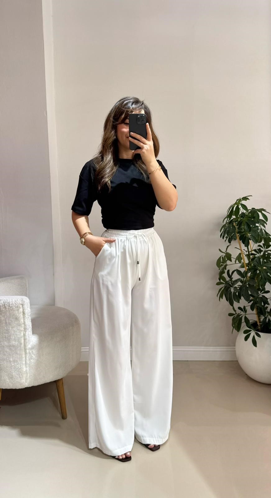 Beli Lastikli Bol Paça Dökümlü Pantolon