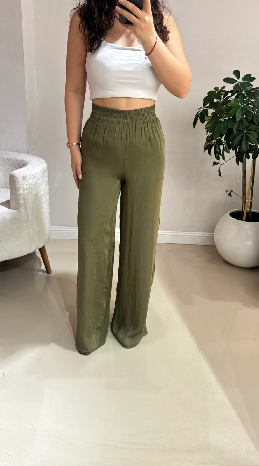 Beli Lastikli Bol Paça Dökümlü Pantolon