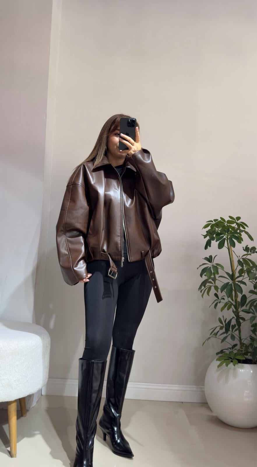 Bomber Oversize Deri Ceket