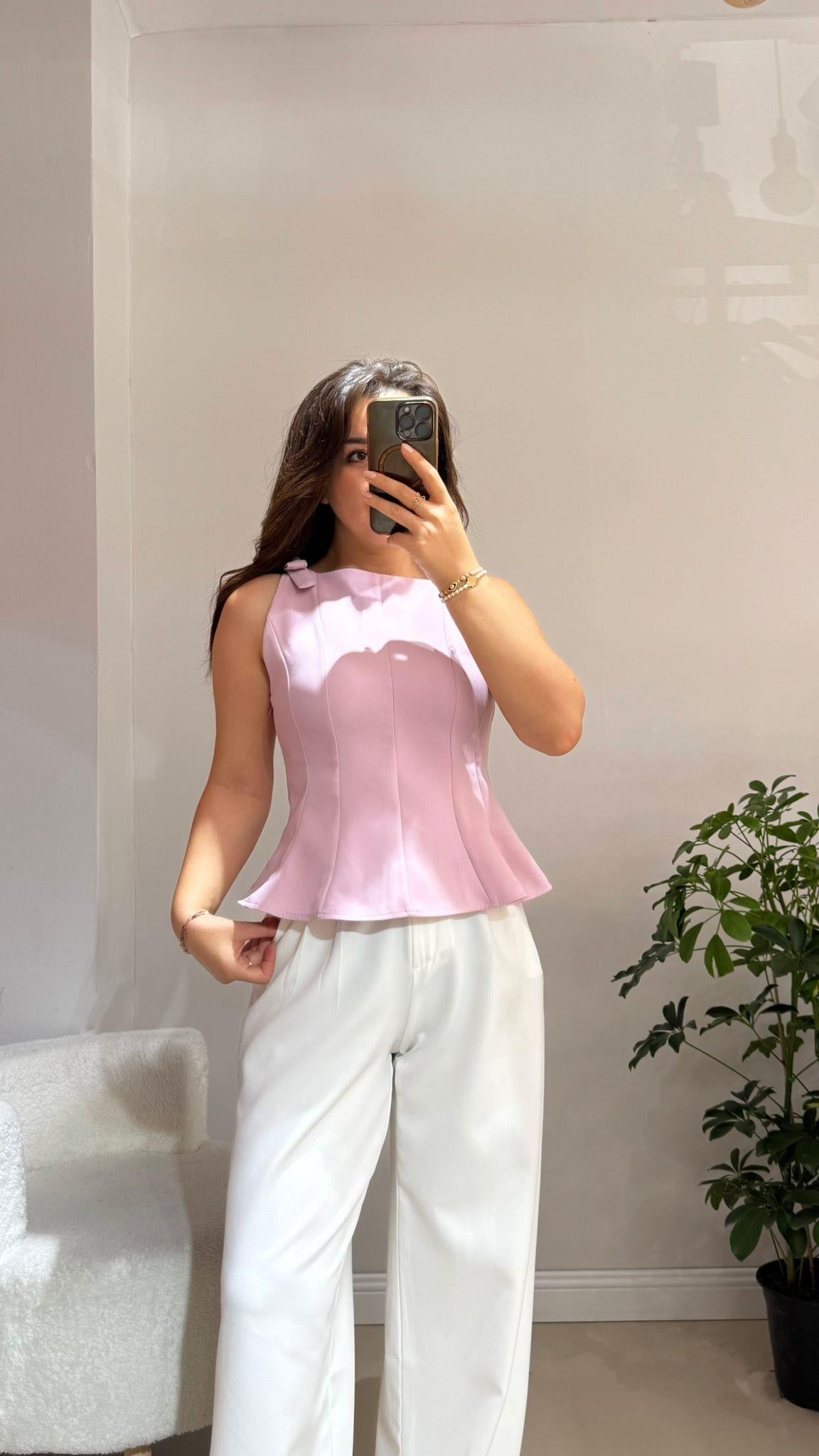 Fiyonklu Pembe Peplum Bluz