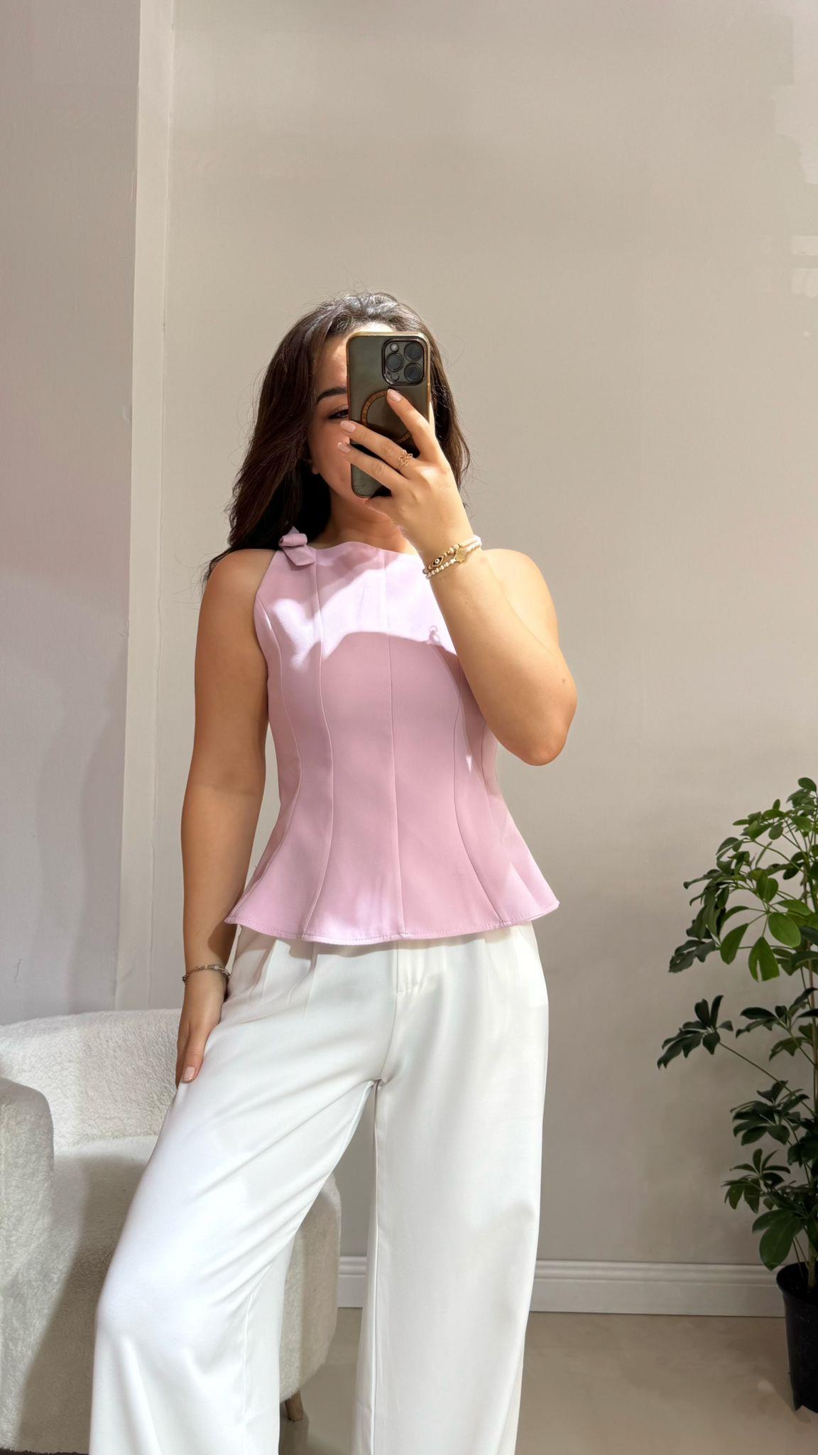 Fiyonklu Pembe Peplum Bluz