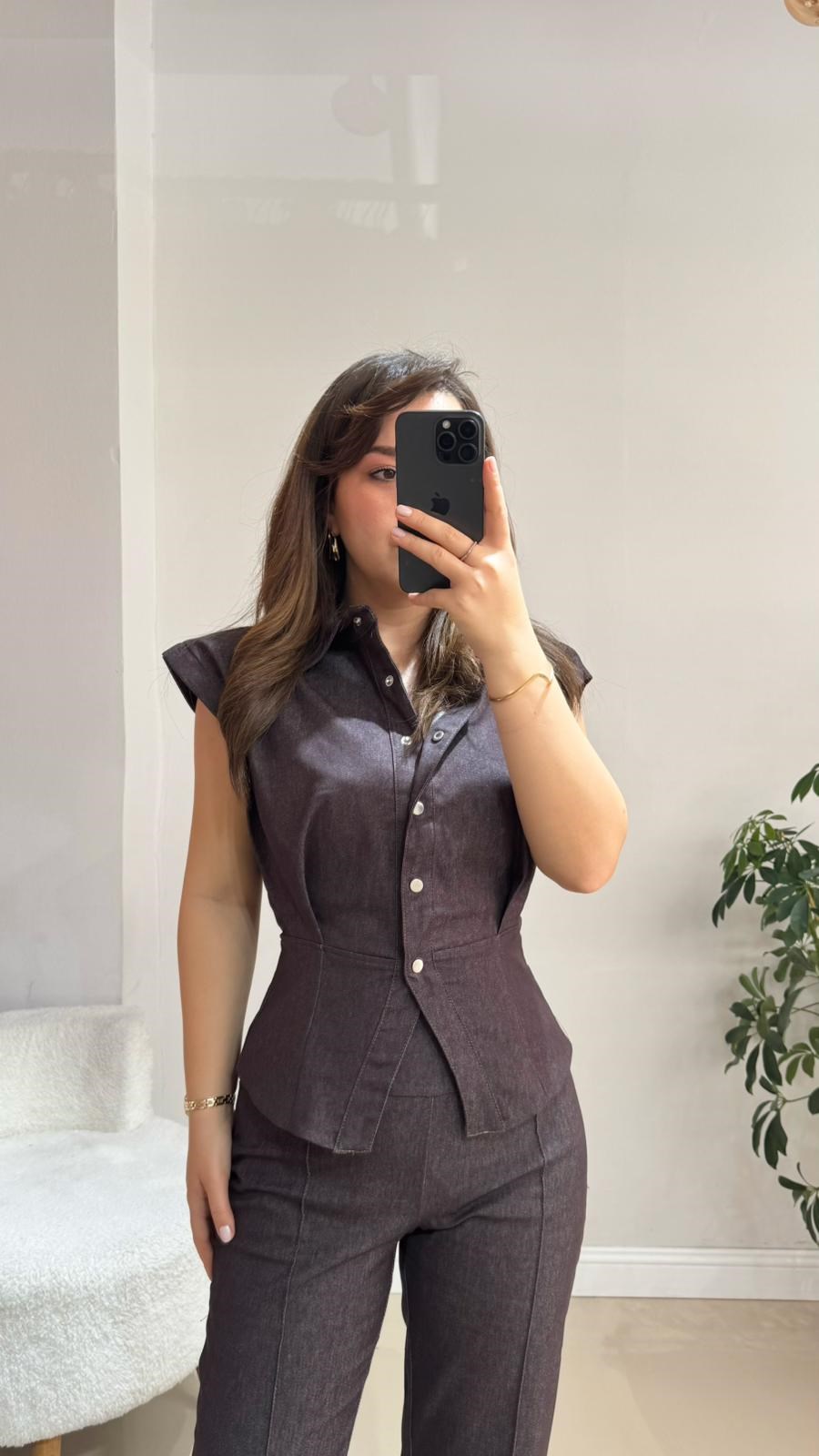 Kahve Vatkalı Yelek Pantolon Takım