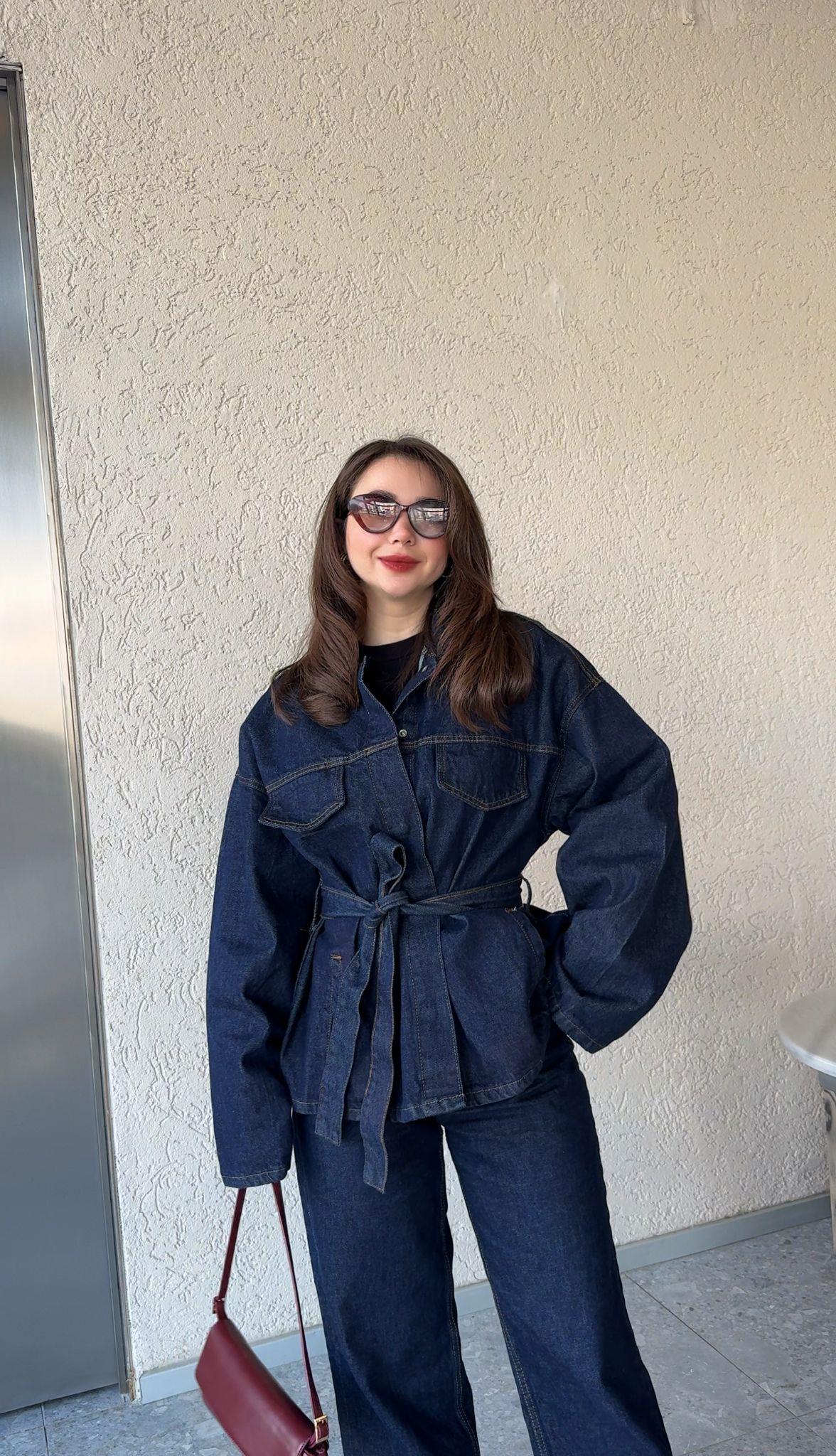 Marka Model Bağlamalı Denim Takımm
