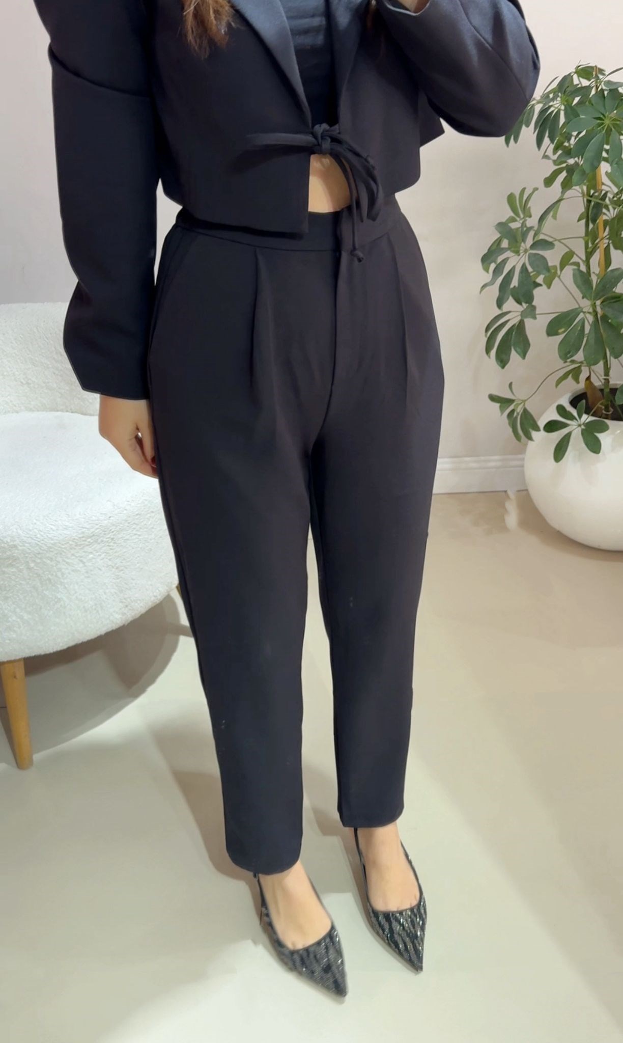 Mini Blazer Ceketli Siyah Takım