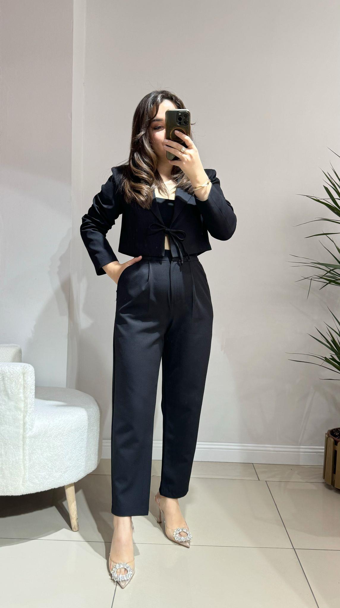 Mini Blazer Ceketli Takım Siyah