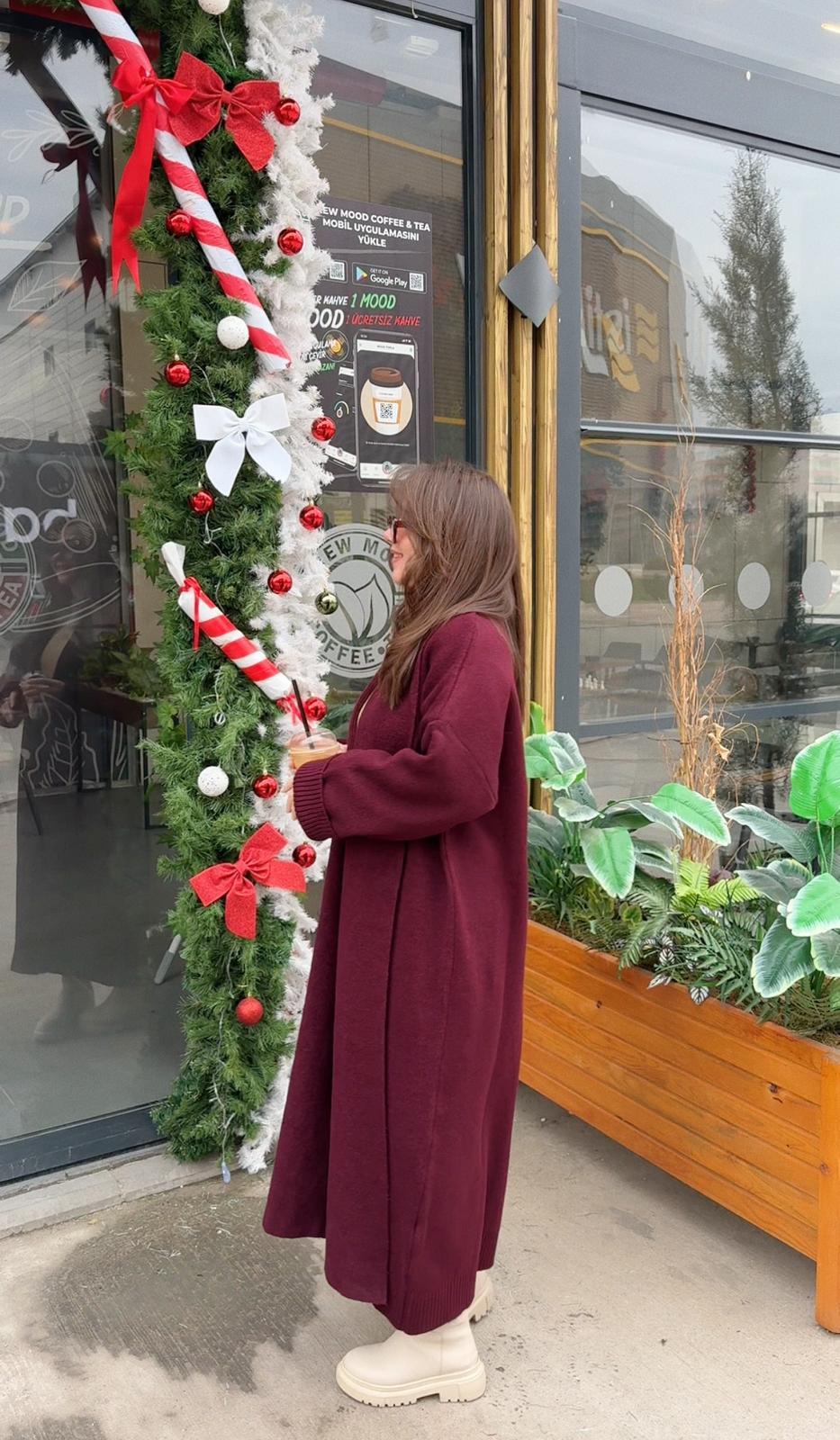 Premium Maxi Bordo  Hırka