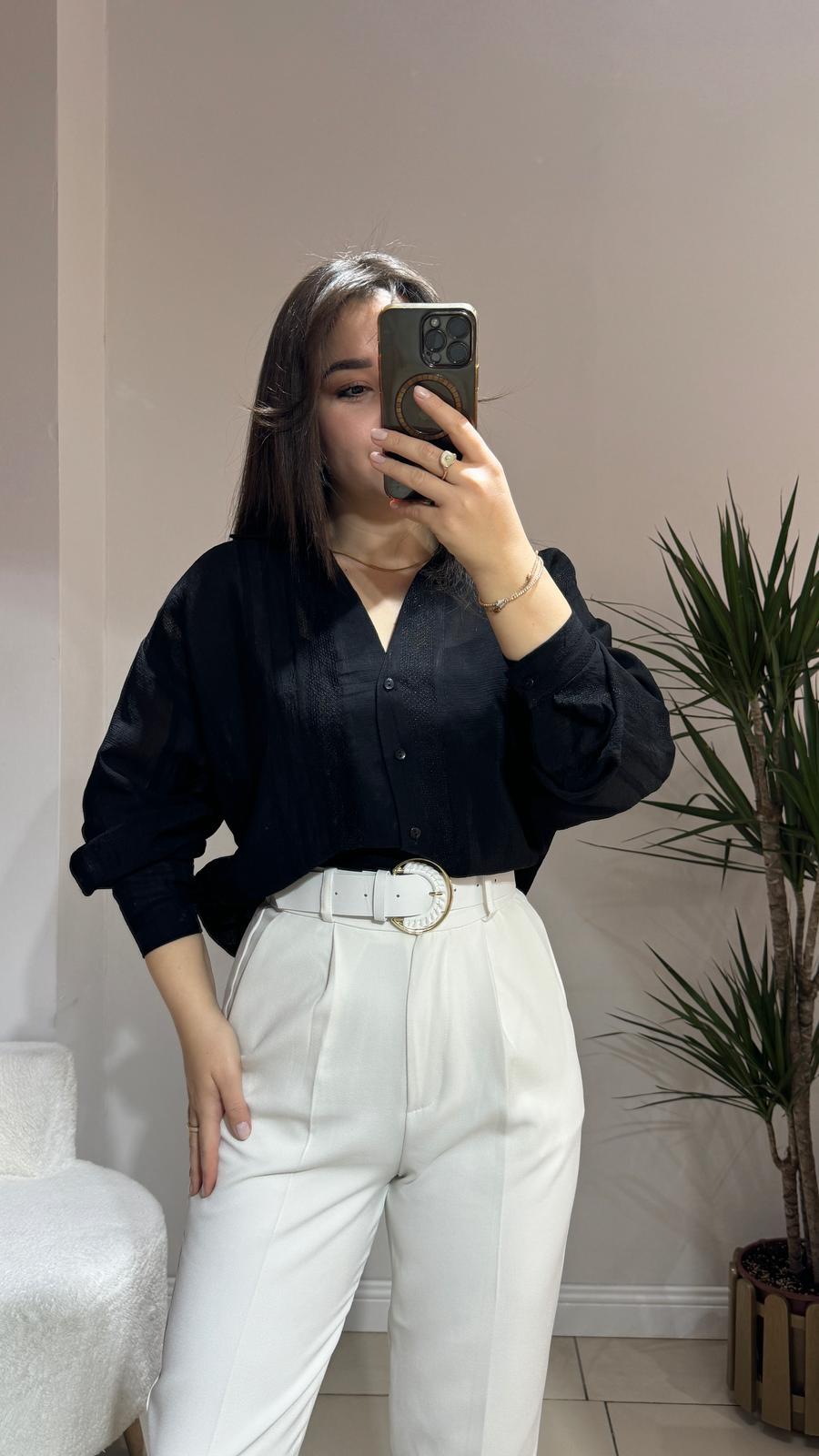 Siyah Transparan Oversize Gömlek
