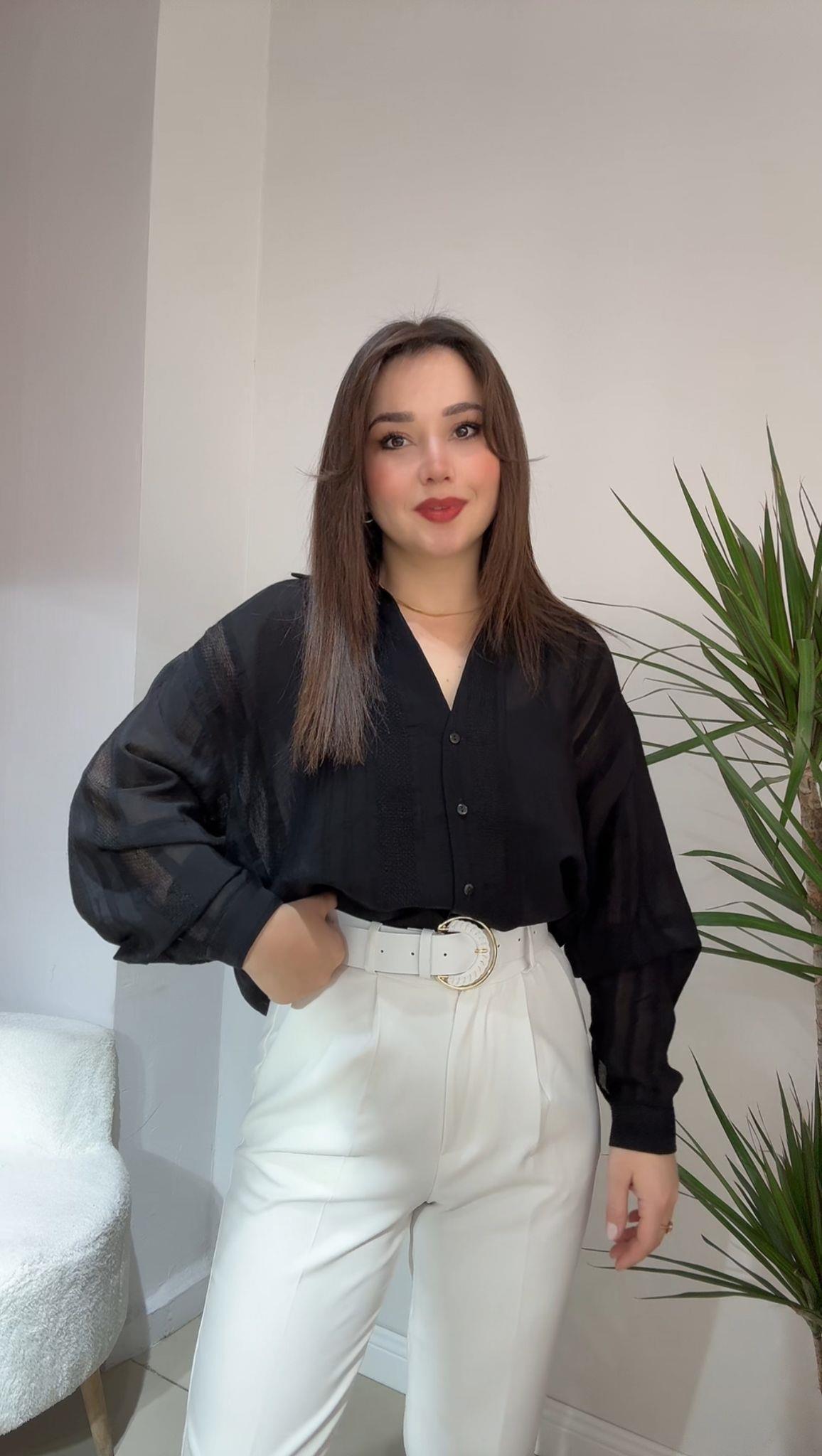 Siyah Transparan Oversize Gömlek