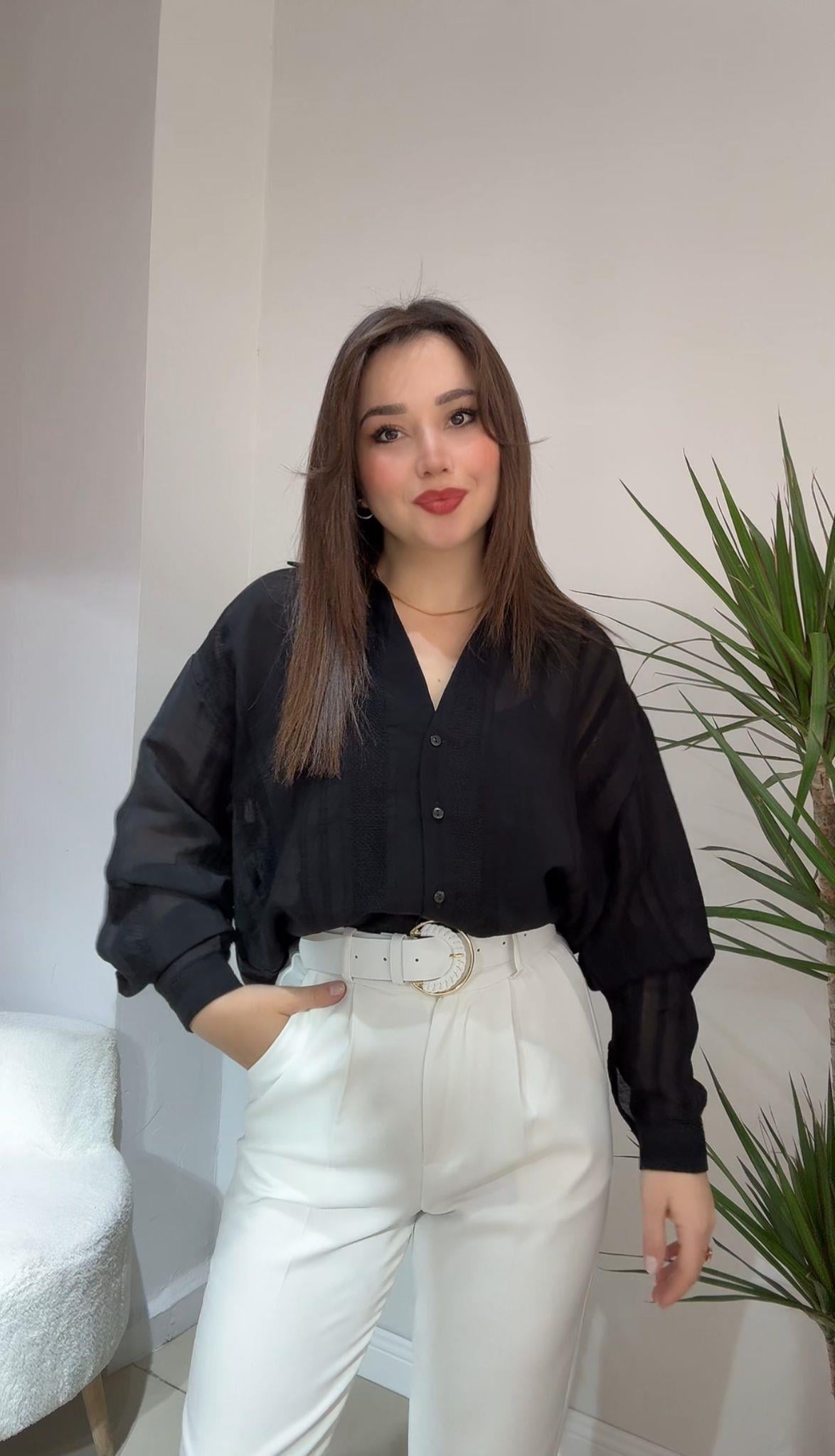 Siyah Transparan Oversize Gömlek
