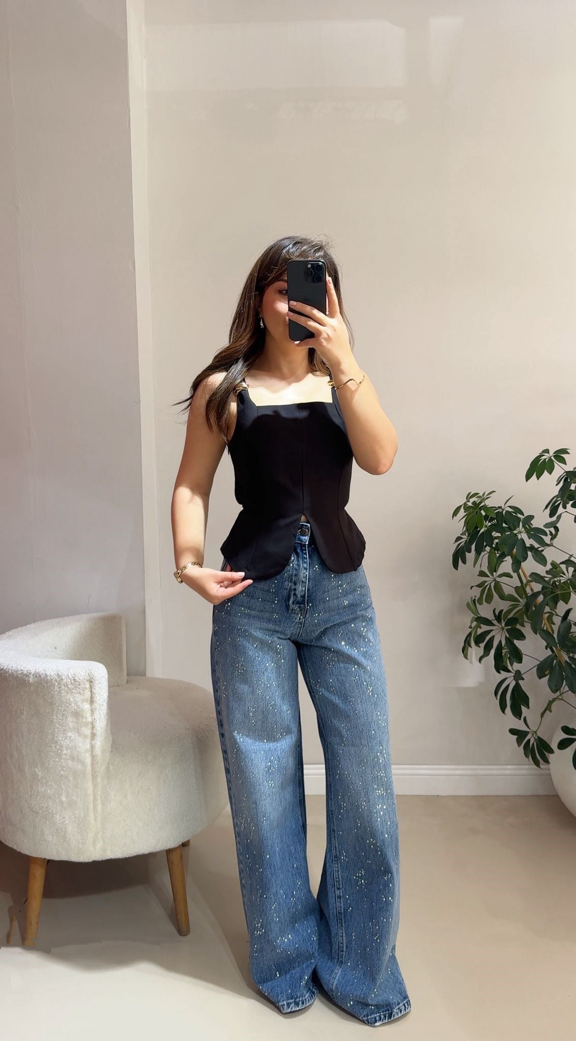 Taşlı Yüksek Bel Jean