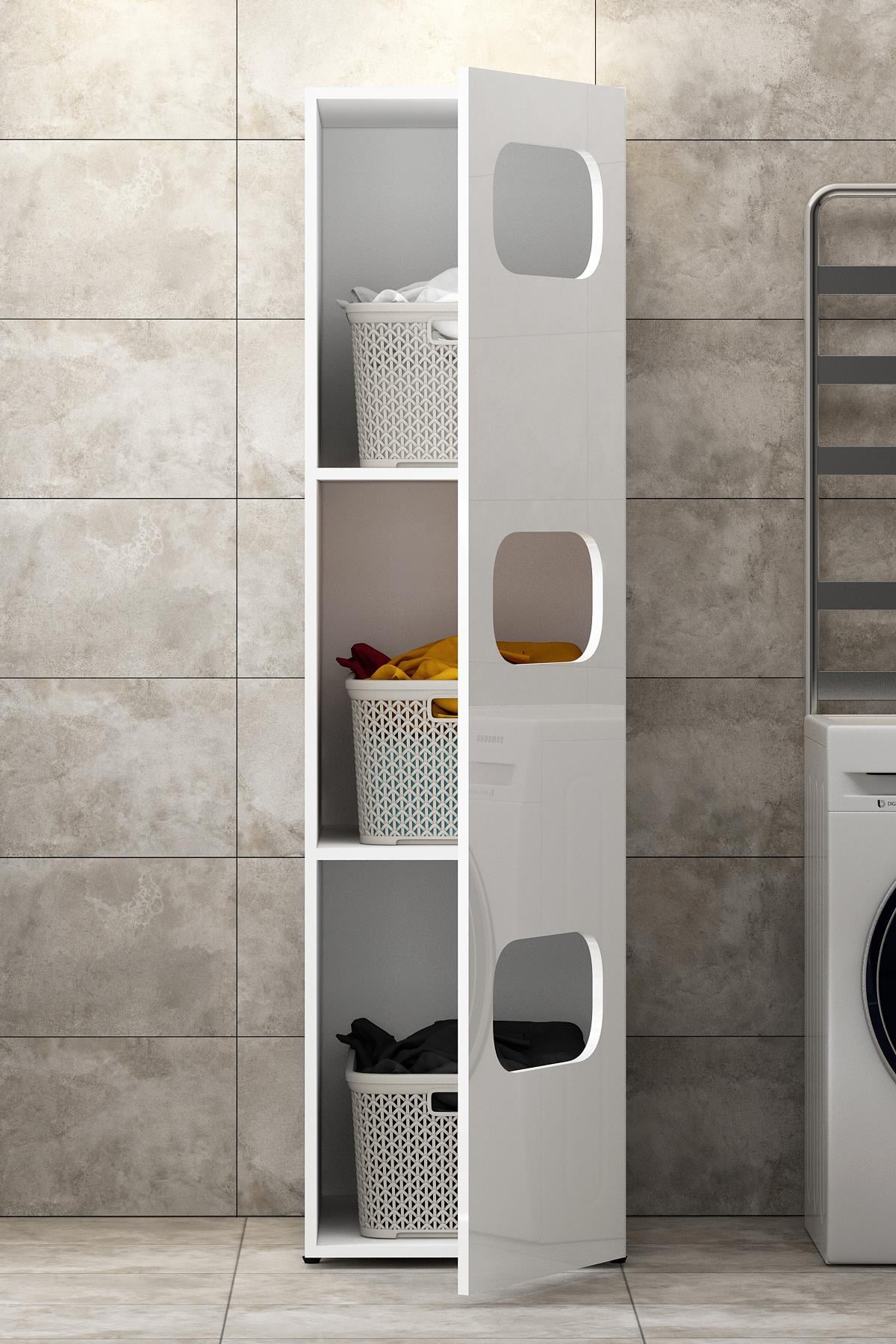 Alder Banyo Kirli Sepetli Çamaşır Dolabı Beyaz