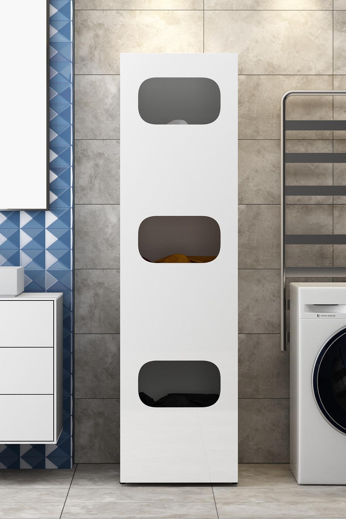 Alder Banyo Kirli Sepetli Çamaşır Dolabı Beyaz