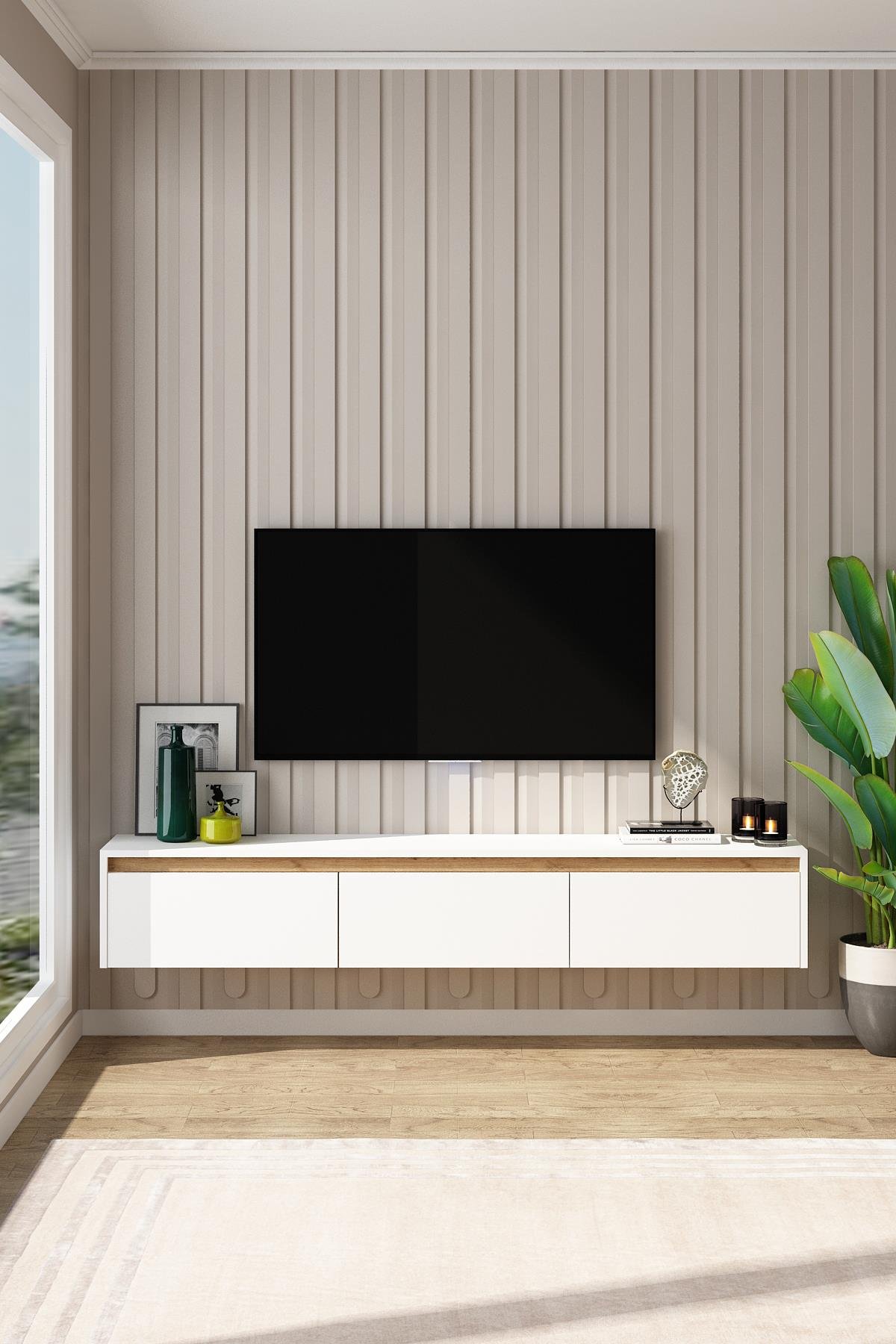 Laris Tv Ünitesi 150 Cm Televizyon Sehpası Tv Ünitesi Beyaz Atlantik Çam