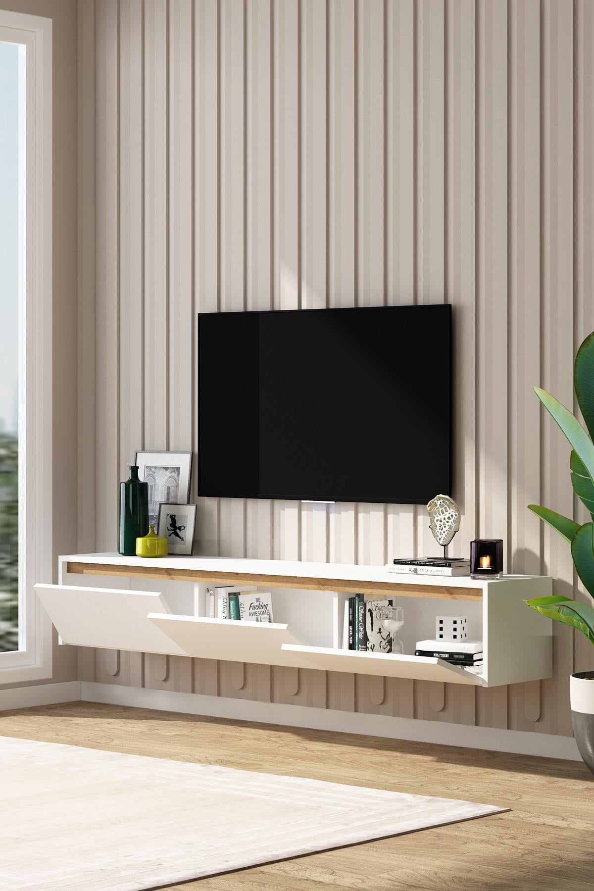 Laris Tv Ünitesi 150 Cm Televizyon Sehpası Tv Ünitesi Beyaz Atlantik Çam