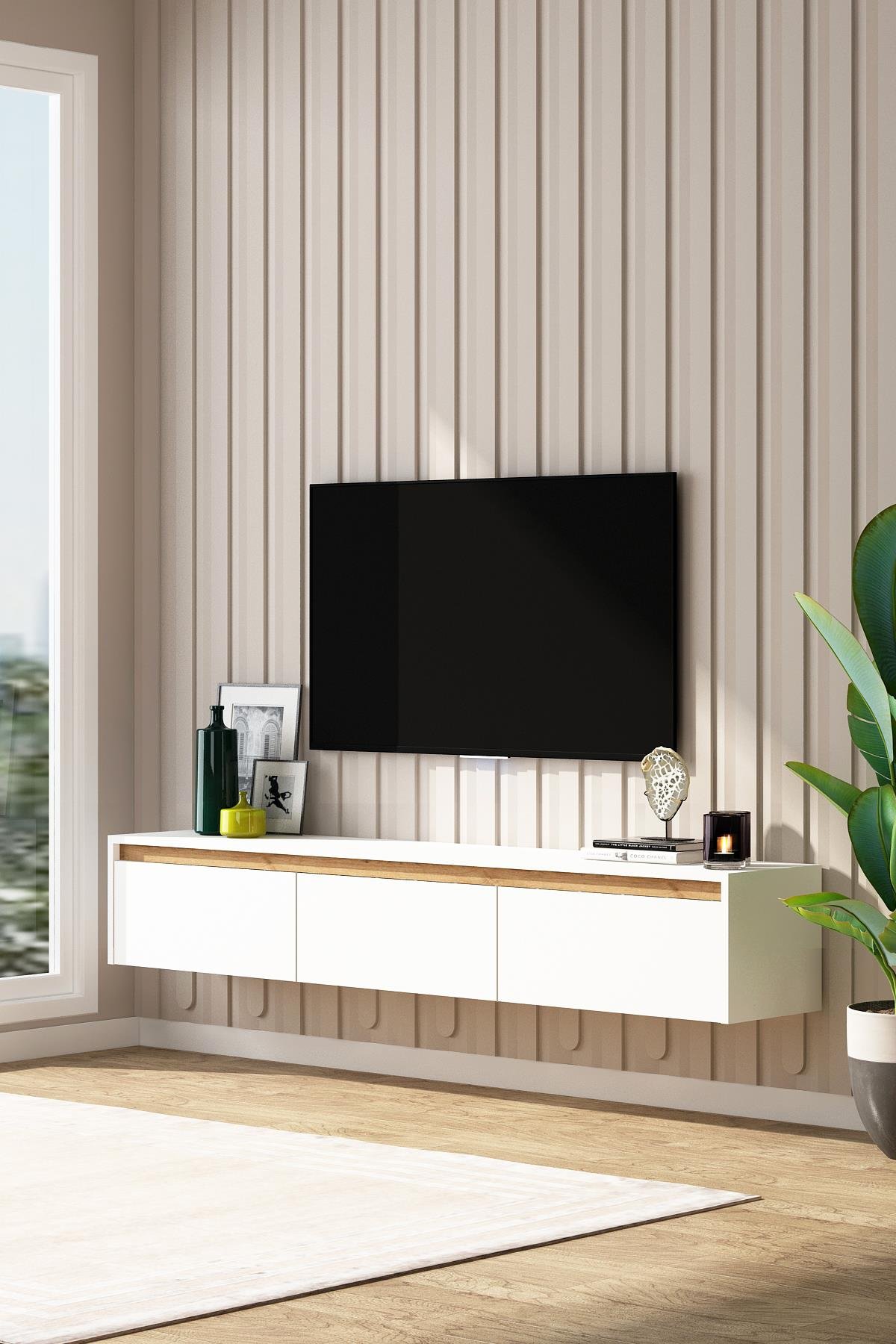 Laris Tv Ünitesi 150 Cm Televizyon Sehpası Tv Ünitesi Beyaz Atlantik Çam