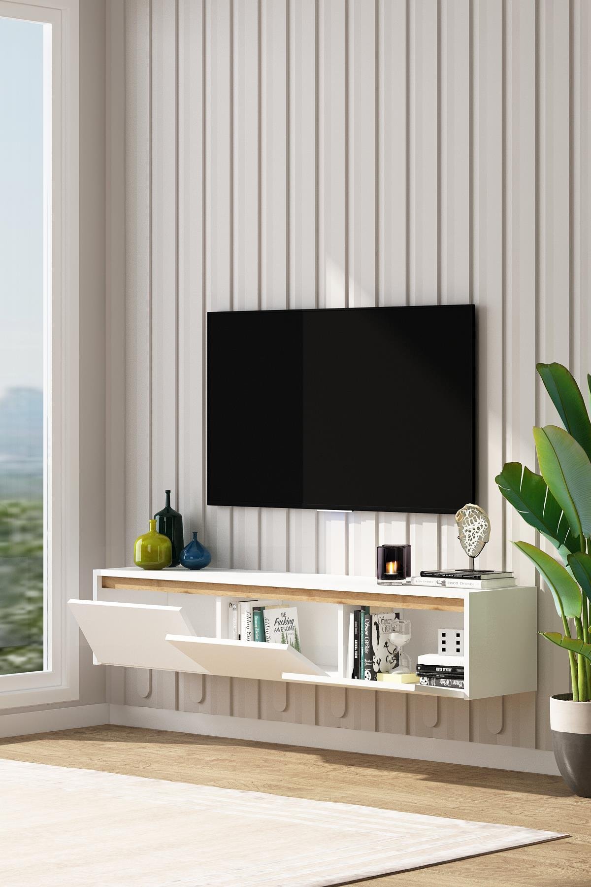 Laris Tv Ünitesi 180 Cm Televizyon Sehpası Tv Ünitesi Sepet Beyaz