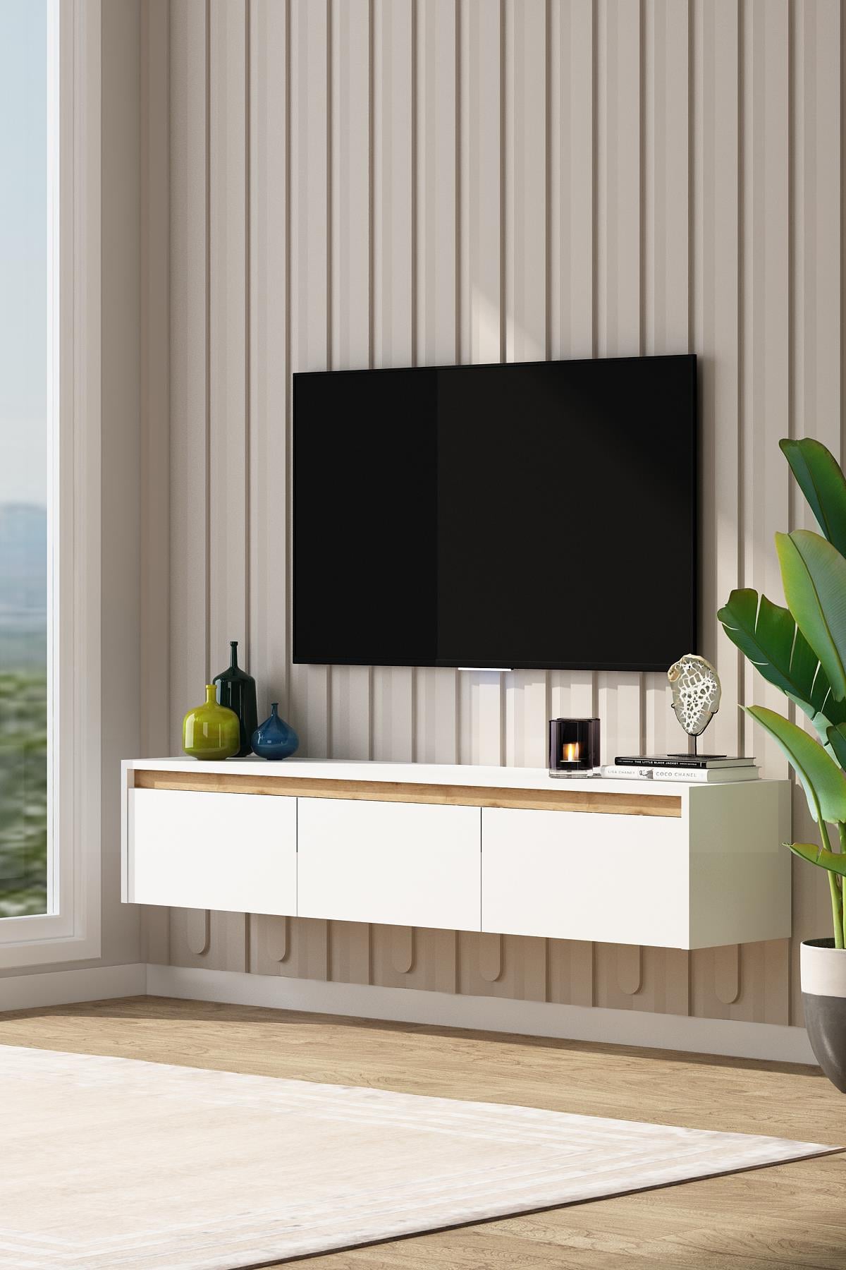Laris Tv Ünitesi 180 Cm Televizyon Sehpası Tv Ünitesi Sepet Beyaz