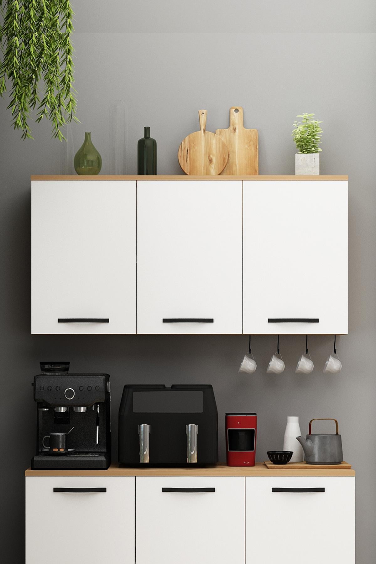 Smart Üst Modül Çok Amaçlı Dolap Erzak Dolabı Airfry Dolabı Kahve Köşesi Sepet Beyaz