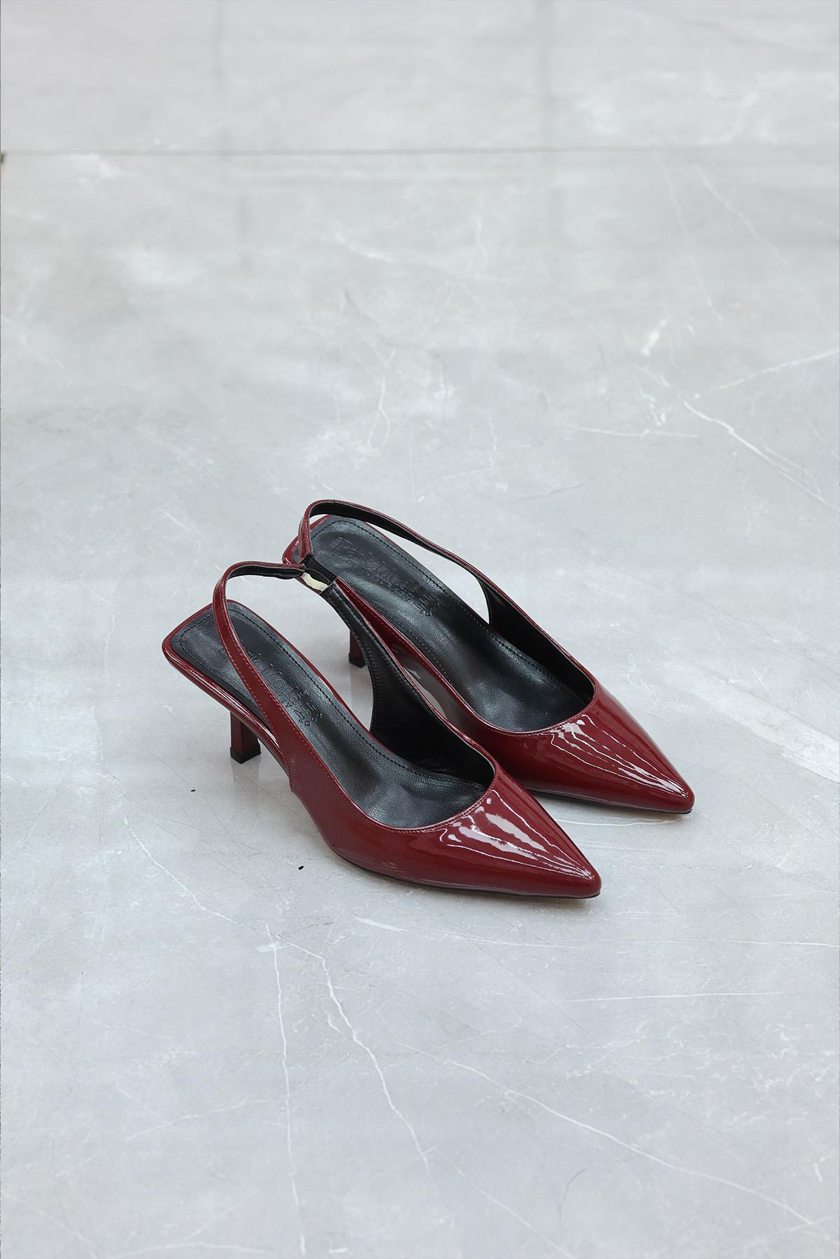 Arkası Açık Bordo Çok Rahat Topuklu