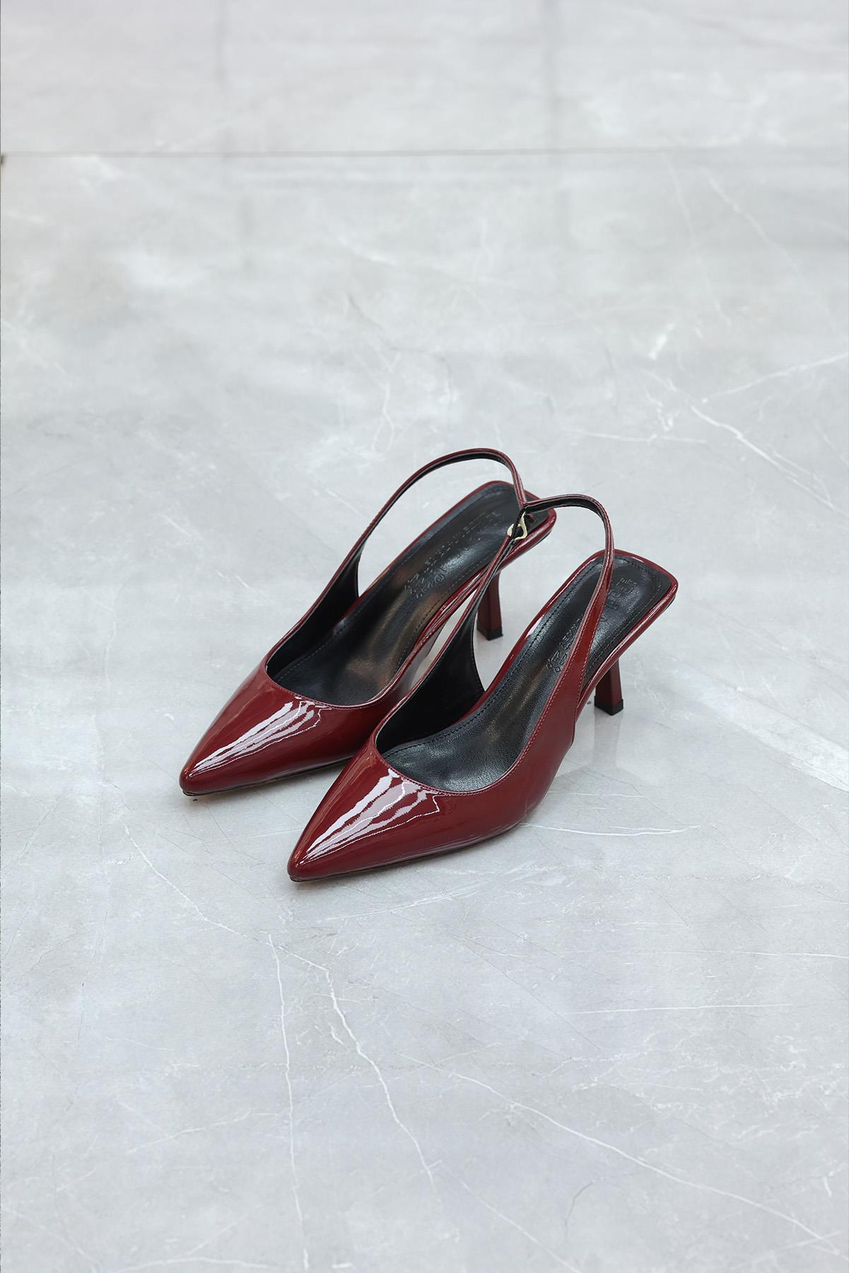 Arkası Açık Bordo Çok Rahat Topuklu