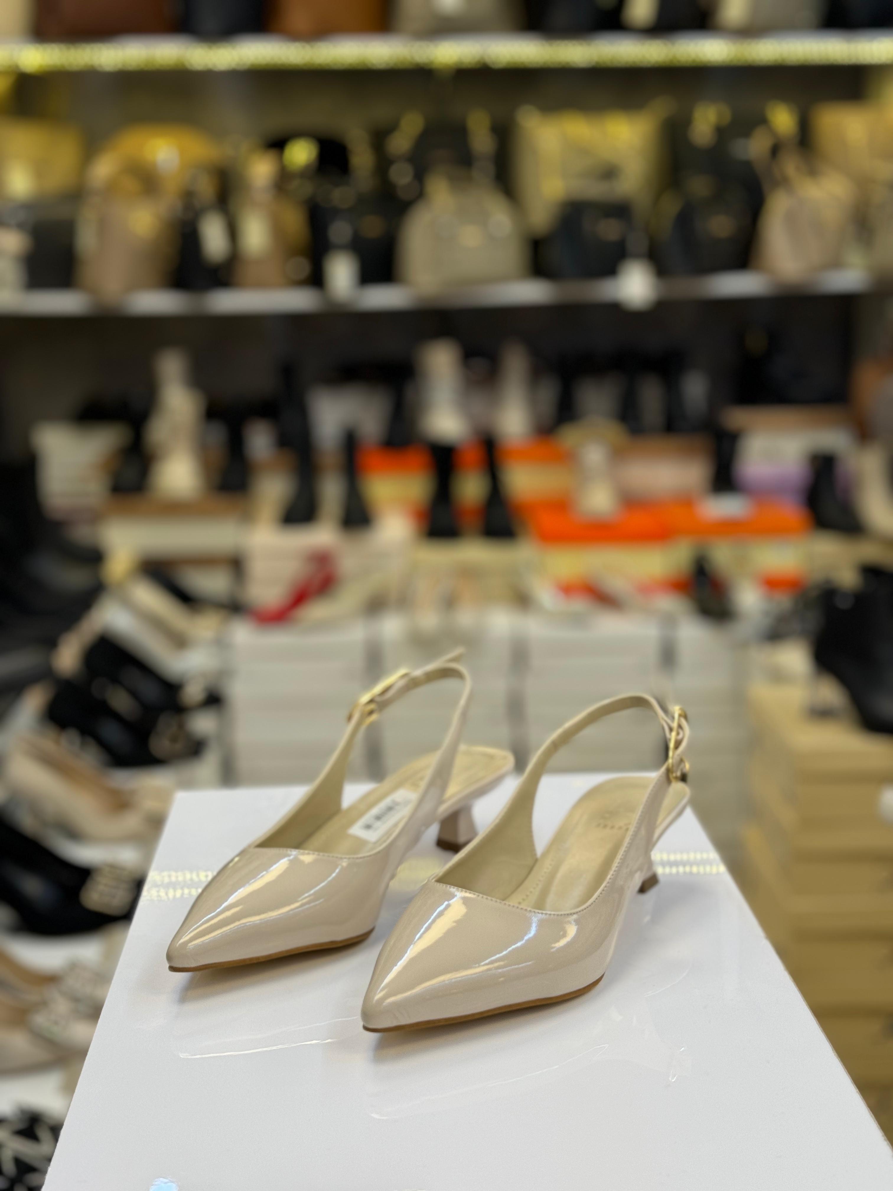 Arkası Açık Ten Rugan Stiletto Kısa Topuk