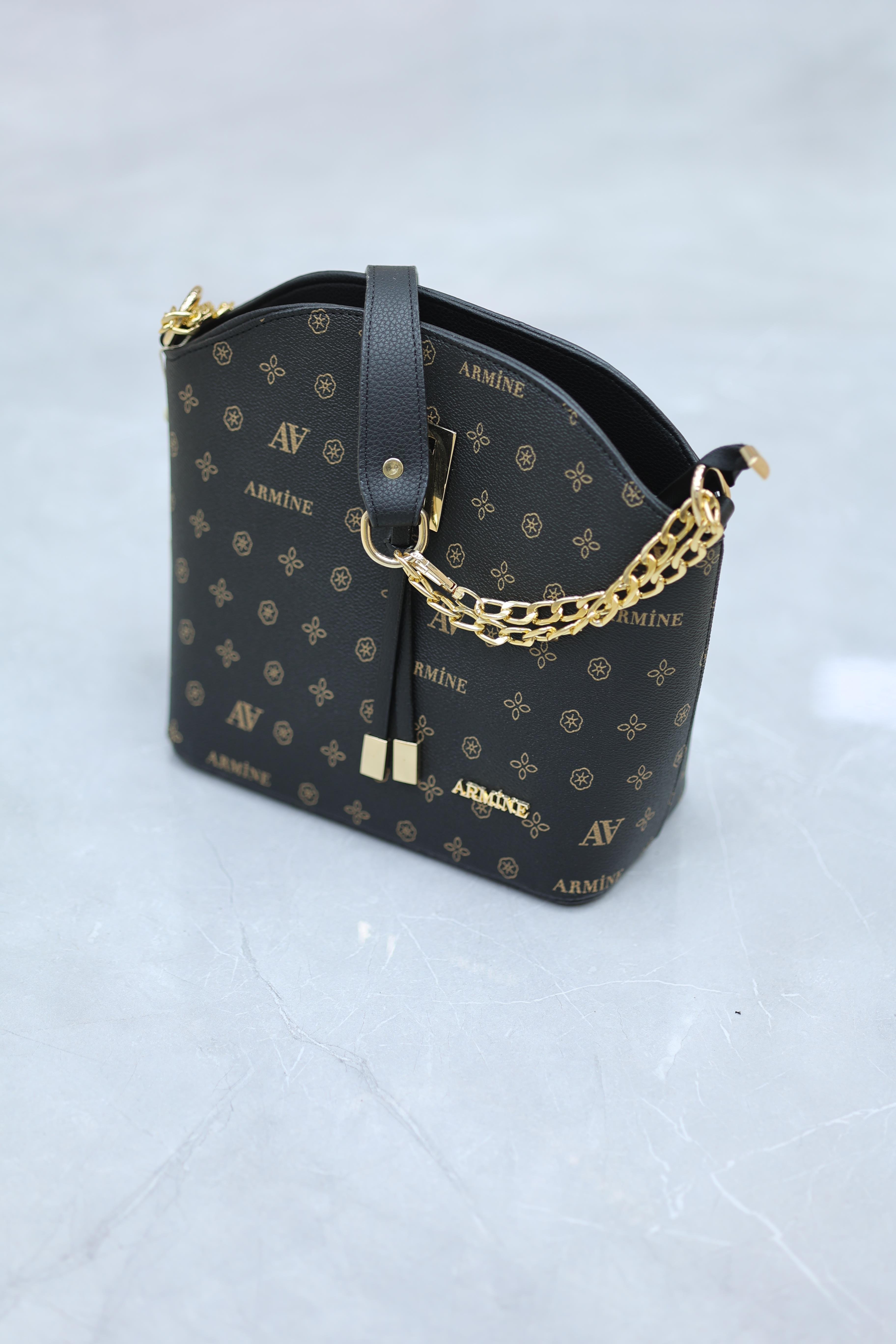 Armine Baskılı Siyah Yeni Sezon Bayan Çantası