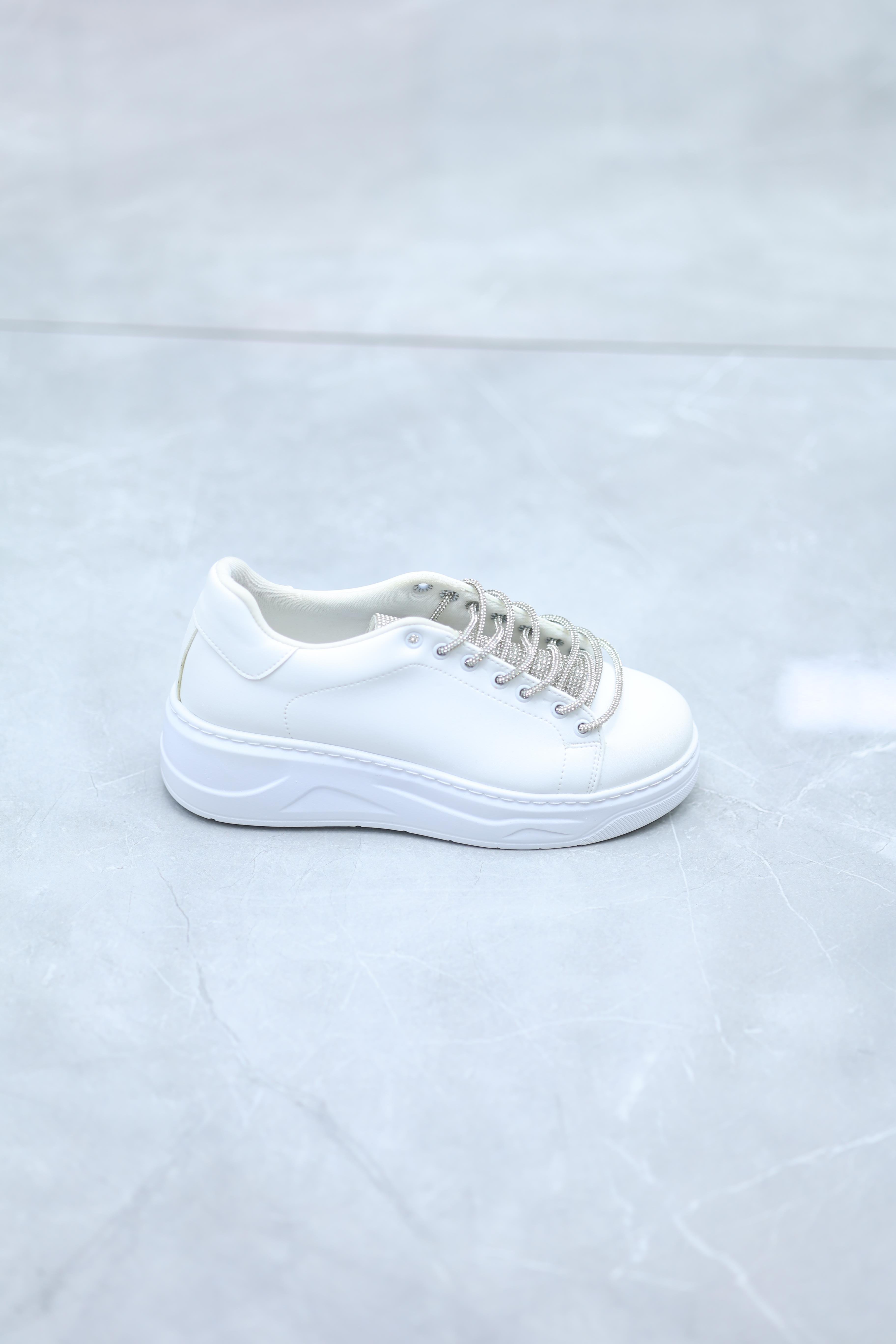 Beyaz Taşlı Günlük Rahat Spor Ayakkabı