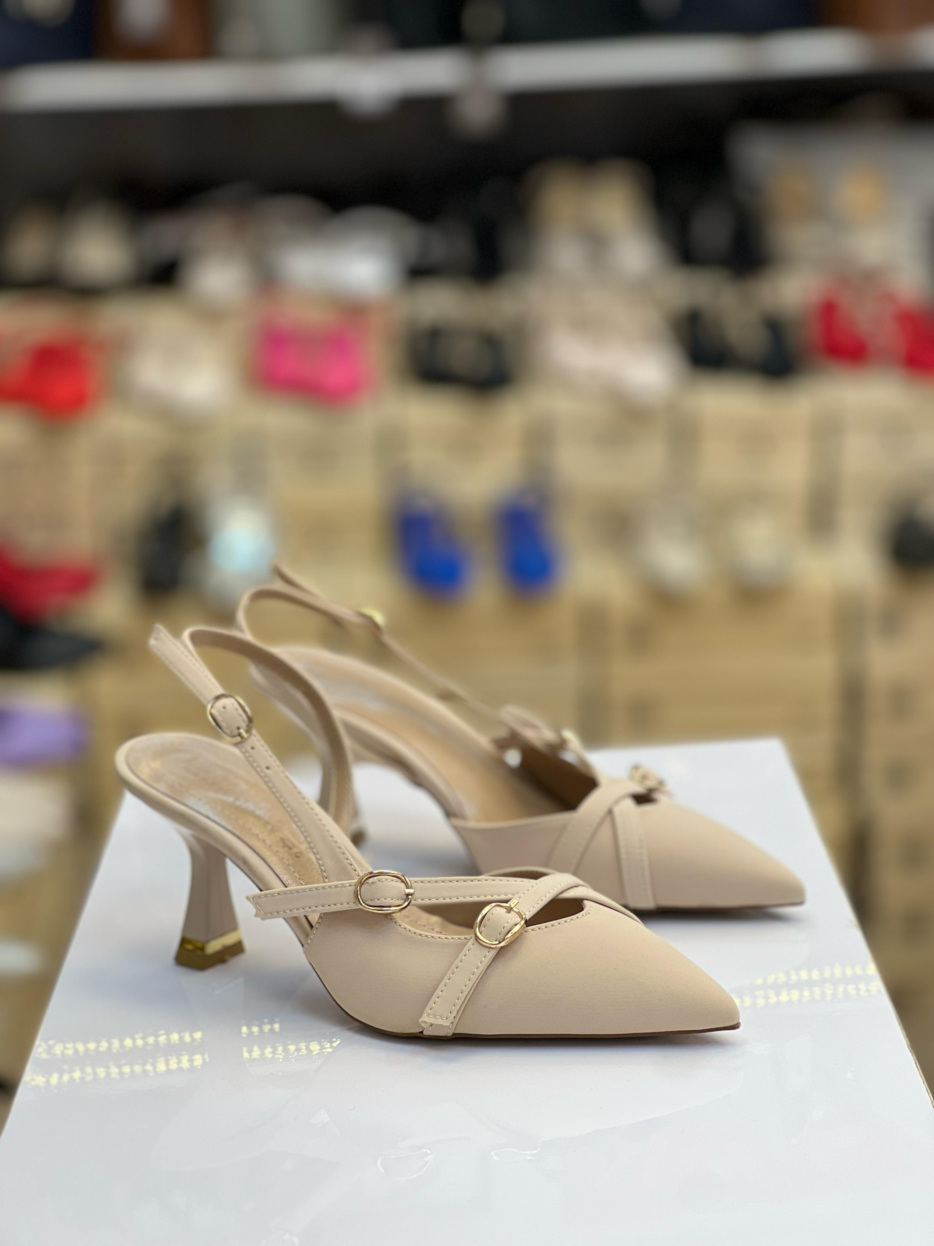 Çift Baretli Saten Malzeme Rahat Kadın Stiletto