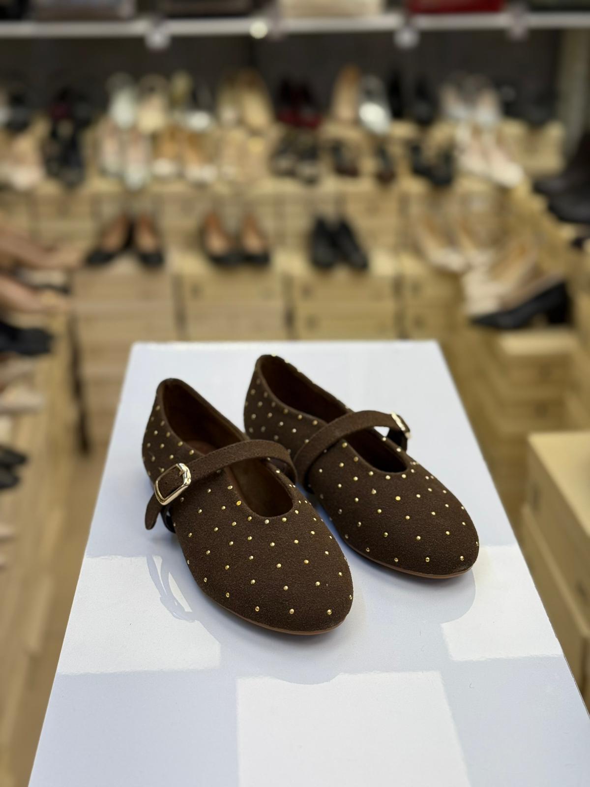 Gold Taşlı Şık Babet Kahve